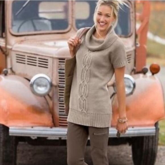 Athleta Tisbury Tunic Sweater Cable Knit Cozy Cashmere Gray Cowl Neck Women XS - Picture 14 of 14